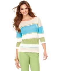 Show your artistic side in Charter Club's delicate sweater. The painterly striped print is right on-trend this season! Show your artistic side in Charter Club's delicate sweater. The painterly striped print is right on-trend this season!