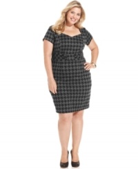 Lend instant polish to your work wardrobe with AGB's short sleeve plus size dress, showcasing a houndstooth print. Lend instant polish to your work wardrobe with AGB's short sleeve plus size dress, showcasing a houndstooth print.