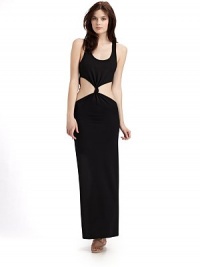 Uber chic stretch knit boasts knotted details at the cutout waist for a hint of skin.Scoop neckline Sleeveless Knot details around waist Racerback About 55 from shoulder to hem 60% rayon/33% nylon/7% spandex Dry clean Made in USA Uber chic stretch knit boasts knotted details at the cutout waist for a hint of skin.Scoop neckline Sleeveless Knot details around waist Racerback About 55 from shoulder to hem 60% rayon/33% nylon/7% spandex Dry clean Made in USA