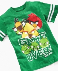 Sure shot. This graphic t-shirt from Epic Threads features the crazy Angry Bird characters from his favorite game. Sure shot. This graphic t-shirt from Epic Threads features the crazy Angry Bird characters from his favorite game.