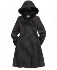 Out and about. When she's ready to head out into the cold and snow, she'll love the way this hooded wool-blend coat keeps her warm. Out and about. When she's ready to head out into the cold and snow, she'll love the way this hooded wool-blend coat keeps her warm.