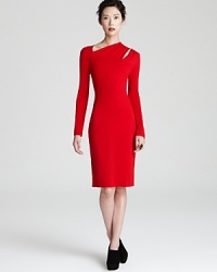 Set evenings alight with this fiery Escada jersey dress with chic asymmetric neckline and shoulder cutout detail. Set evenings alight with this fiery Escada jersey dress with chic asymmetric neckline and shoulder cutout detail.