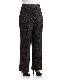 THE LOOKAllover tweed constructionBanded waistZip fly with slide tab closureWide leg silhouetteTHE FITRise, about 10 Inseam, about 34THE MATERIALWool/cottonCARE & ORIGINDry cleanImported THE LOOKAllover tweed constructionBanded waistZip fly with slide tab closureWide leg silhouetteTHE FITRise, about 10 Inseam, about 34THE MATERIALWool/cottonCARE & ORIGINDry cleanImported