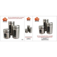 Imperial Home MW1240 Stainless Steel Glass 3 Pieces Canister Set With Air Tight Lids Imperial Home MW1240 Stainless Steel Glass 3 Pieces Canister Set With Air Tight Lids
