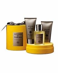 The best products from the Colonia Intensa collection are presented in a deluxe yellow Acqua di Parma hat box, making it the perfect luxurious holiday gift. Set includes a 3.4 oz. Eau de Cologne Spray, 2.5 oz. Shower Gel and 2.5 oz. Face Emulsion. The best products from the Colonia Intensa collection are presented in a deluxe yellow Acqua di Parma hat box, making it the perfect luxurious holiday gift. Set includes a 3.4 oz. Eau de Cologne Spray, 2.5 oz. Shower Gel and 2.5 oz. Face Emulsion.