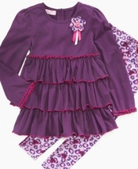 Get up and dance. She'll find the party in this cute, frilly tiered tunic and leggings set from Kids Headquarters. Get up and dance. She'll find the party in this cute, frilly tiered tunic and leggings set from Kids Headquarters.