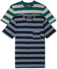 Stripes never go out of style, that's why this Voclom tee is a timeless addition to your shirt collection. Stripes never go out of style, that's why this Voclom tee is a timeless addition to your shirt collection.