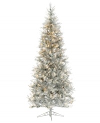 No decorating required with this shimmery silver tree. Standing over seven feet tall, this sleek beauty comes draped in 450 clear lights for maximum glow and makes a truly unique statement in any holiday home. No decorating required with this shimmery silver tree. Standing over seven feet tall, this sleek beauty comes draped in 450 clear lights for maximum glow and makes a truly unique statement in any holiday home.