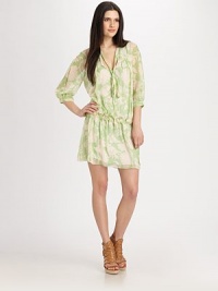 Brightly-printed chiffon in an airy blouson shift styled with a dropped waist and crisp pleats from shoulder to hem.Scarf necklineDropped shouldersGathered sleevesBlouson bodiceDrawstring waistAbout 17 from natural waistSilkDry cleanImportedModel shown is 5'9½ (176cm) wearing US size 4.OUR FIT MODEL RECOMMENDS ordering true size. Brightly-printed chiffon in an airy blouson shift styled with a dropped waist and crisp pleats from shoulder to hem.Scarf necklineDropped shouldersGathered sleevesBlouson bodiceDrawstring waistAbout 17 from natural waistSilkDry cleanImportedModel shown is 5'9½ (176cm) wearing US size 4.OUR FIT MODEL RECOMMENDS ordering true size.