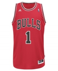 Practice your jump shots sporting this Chicago Bulls' Derrick Rose swingman jersey by adidas. Practice your jump shots sporting this Chicago Bulls' Derrick Rose swingman jersey by adidas.