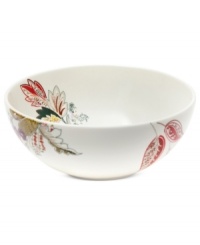 With a floral pattern that's truly fresh, Marcela's Floral Henna serving bowl for Prima Design has an exotic quality about it with vibrant colors blooming in simple white porcelain. With a floral pattern that's truly fresh, Marcela's Floral Henna serving bowl for Prima Design has an exotic quality about it with vibrant colors blooming in simple white porcelain.