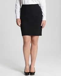 A wardrobe essential, this DKNYC Plus pencil skirt sets the foundation for streamlined office style. A wardrobe essential, this DKNYC Plus pencil skirt sets the foundation for streamlined office style.