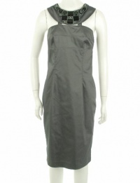 Adrianna Papell Beaded Necklace Dress Silver Heather 8 Adrianna Papell Beaded Necklace Dress Silver Heather 8