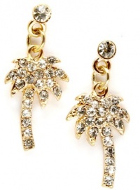 Adorable Gold Plated Tropical Palm Tree Crystal Embellished Charm Dangle Earrings with Post Backing Adorable Gold Plated Tropical Palm Tree Crystal Embellished Charm Dangle Earrings with Post Backing