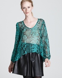 Aqua's breezy blouse in vivid viper print brings statement style to your on-and-off-duty looks. Team with leather for chic contrast. Aqua's breezy blouse in vivid viper print brings statement style to your on-and-off-duty looks. Team with leather for chic contrast.
