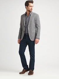 This knit blazer is an ingenious find. Its close-to-the-body fit is courtesy of the right amount of stretch.Notched collarTwo-button frontWelt pocketsBack ventsAbout 29 from shoulder to hem42% cotton/28% acrylic/28% wool/2% polyamideDry cleanImported of Italian fabric This knit blazer is an ingenious find. Its close-to-the-body fit is courtesy of the right amount of stretch.Notched collarTwo-button frontWelt pocketsBack ventsAbout 29 from shoulder to hem42% cotton/28% acrylic/28% wool/2% polyamideDry cleanImported of Italian fabric