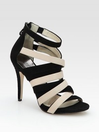 Suede and leather straps criss-cross the front of this sultry style, concluded by decorative stitching and an exposed back zipper. Suede heel, 4¼ (110mm) Covered platform, ½ (15mm) Compares to a 3¾ heel (95mm) Suede and leather upper Leather lining and sole Padded insole Imported Suede and leather straps criss-cross the front of this sultry style, concluded by decorative stitching and an exposed back zipper. Suede heel, 4¼ (110mm) Covered platform, ½ (15mm) Compares to a 3¾ heel (95mm) Suede and leather upper Leather lining and sole Padded insole Imported