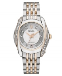 Pristine timekeeping precision. Bulova's Precisionist collection offers a continuously sweeping second hand that allows for accuracy to 10 seconds a year. Watch features stainless steel bracelet and round rose goldtone case. Diamond accents at bezel. White mother-of-pear dial with rose goldtone hands, logo, date window at six o'clock and diamond accents at markers. Quartz movement. Water resistant to 30 meters. Three-year limited warranty. Pristine timekeeping precision. Bulova's Precisionist collection offers a continuously sweeping second hand that allows for accuracy to 10 seconds a year. Watch features stainless steel bracelet and round rose goldtone case. Diamond accents at bezel. White mother-of-pear dial with rose goldtone hands, logo, date window at six o'clock and diamond accents at markers. Quartz movement. Water resistant to 30 meters. Three-year limited warranty.