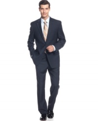 With a subtle plaid pattern, this Michael by Michael Kors suit lets you update your collection with the most modern look. With a subtle plaid pattern, this Michael by Michael Kors suit lets you update your collection with the most modern look.