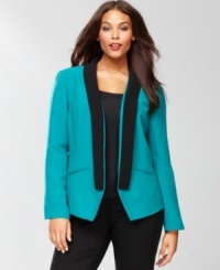 INC combines a striking hue with a tuxedo-inspired silhouette for this plus size blazer. INC combines a striking hue with a tuxedo-inspired silhouette for this plus size blazer.