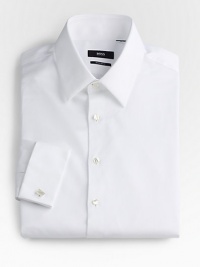 A formal style woven with a subtle diamond texture in crisp cotton. Buttonfront Modified point collar Bluff edge French cuffs Cotton; dry clean Imported A formal style woven with a subtle diamond texture in crisp cotton. Buttonfront Modified point collar Bluff edge French cuffs Cotton; dry clean Imported