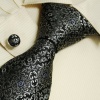 Black Pattern Tie for Men Grey Handmade Discount Silk Ties Cufflinks Set A1110