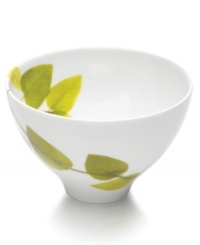 Forever spring. Bright new leaves plucked just for your table drape this large rice bowl with a fresh, modern look inside and out. From Mikasa dinnerware, the dishes are durable and stylish in white porcelain with a fluid shape that broadens from base to rim. Forever spring. Bright new leaves plucked just for your table drape this large rice bowl with a fresh, modern look inside and out. From Mikasa dinnerware, the dishes are durable and stylish in white porcelain with a fluid shape that broadens from base to rim.