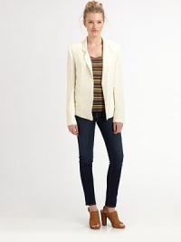 Fine crepe lightens this classic blazer styled with a versatile open front.Notched-collarLong sleevesWelt pocketsAbout 21 from shoulder to hemRayonDry cleanMade in USAModel shown is 5'11 (180cm) wearing US size Small. Fine crepe lightens this classic blazer styled with a versatile open front.Notched-collarLong sleevesWelt pocketsAbout 21 from shoulder to hemRayonDry cleanMade in USAModel shown is 5'11 (180cm) wearing US size Small.