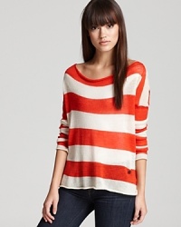 Subtly faded stripes adorn an chunky-knit Burberry Brit sweater for a chic addition to your cold-weather repertoire. Layer with a crisp oxford for a slouchy yet sophisticated look. Subtly faded stripes adorn an chunky-knit Burberry Brit sweater for a chic addition to your cold-weather repertoire. Layer with a crisp oxford for a slouchy yet sophisticated look.