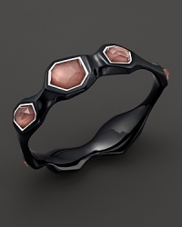 Faceted almond and clear quartz doublets glimmer in sterling silver and resin bangles. By Ippolita. Faceted almond and clear quartz doublets glimmer in sterling silver and resin bangles. By Ippolita.