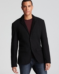 A novel take on a classic sport coat, this innovative blazer breaks the mold in soft cotton with warm fleece lining, perfect for an edgy, downtown look. Then, button it up when things chill out for a hip and comfy sweater. A novel take on a classic sport coat, this innovative blazer breaks the mold in soft cotton with warm fleece lining, perfect for an edgy, downtown look. Then, button it up when things chill out for a hip and comfy sweater.