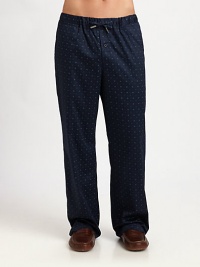 This classic sleep and lounge pant combines timeless pajama styling with refined comfort for the classic gentleman.Drawstring elastic waistSingle-button flySide slash pocketsInseam, about 32CottonMachine washImported This classic sleep and lounge pant combines timeless pajama styling with refined comfort for the classic gentleman.Drawstring elastic waistSingle-button flySide slash pocketsInseam, about 32CottonMachine washImported