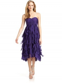 THE LOOKStraplessSweetheart bust with ruched detailEmpire waist Tiered flutter skirt THE FITAbout 41 from top to hemTHE MATERIALSilkCARE & ORIGINDry cleanImportedModel shown is 5'9½ (176cm) wearing US size 4. 