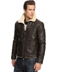 Get on board with this sleek INC International Concepts bomber jacket lined with warm faux shearling. Get on board with this sleek INC International Concepts bomber jacket lined with warm faux shearling.