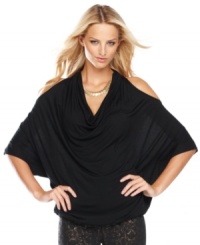Dramatic cutouts and plenty of soft draping create a chic effect on INC's batwing-sleeve petite top! (Clearance)