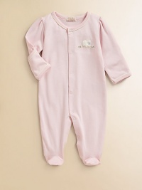 A cuddly sheep appliqué adds to the cuteness factor of this plush pima cotton footie.CrewneckLong sleeves with mitten cuffsFront snap closureBottom snapsPima cottonMachine washImported Please note: Number of snaps may vary depending on size ordered. A cuddly sheep appliqué adds to the cuteness factor of this plush pima cotton footie.CrewneckLong sleeves with mitten cuffsFront snap closureBottom snapsPima cottonMachine washImported Please note: Number of snaps may vary depending on size ordered.