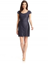 THE LOOKScoopneckSide zip closurePleated cap sleevesPiping detailsTHE FITAbout 34 from shoulder to hemTHE MATERIAL80% nylon/20% elastaneFully linedCARE & ORIGINDry clean ImportedModel shown is 5'10 (178cm) wearing US size 4. THE LOOKScoopneckSide zip closurePleated cap sleevesPiping detailsTHE FITAbout 34 from shoulder to hemTHE MATERIAL80% nylon/20% elastaneFully linedCARE & ORIGINDry clean ImportedModel shown is 5'10 (178cm) wearing US size 4.