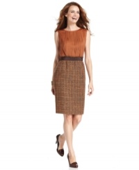 Get the polished look of separates in one great dress from Jones New York. A tweed fabric skirt and pleated bodice create chic textures. (Clearance)