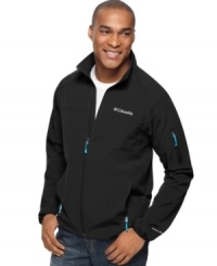 Build a solid base starting with the sleek, soft protection of this soft shell jacket from Columbia, with contrasting zippers for a pop of cool color. Build a solid base starting with the sleek, soft protection of this soft shell jacket from Columbia, with contrasting zippers for a pop of cool color.