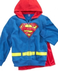 Style of steel. He can dress up with a mighty cape in this Superman hoodie. Style of steel. He can dress up with a mighty cape in this Superman hoodie.
