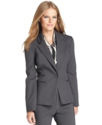 Nine West's versatile blazer features sleek sateen fabric and traditional tailoring mixed with a feminine silhouette. Nine West's versatile blazer features sleek sateen fabric and traditional tailoring mixed with a feminine silhouette.