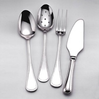 Le Perle stainless flatware features a perfect strand of pearls border on a classic heirloom shape. Small, symmetrical bead details attract light in even the lowest candlelight for an elegant, radiant table. Le Perle stainless flatware features a perfect strand of pearls border on a classic heirloom shape. Small, symmetrical bead details attract light in even the lowest candlelight for an elegant, radiant table.