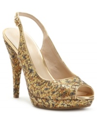 Let the sparkle take over. Nine West's Glameron platform pumps feature a slingback heel and a covered platform and heel. Let the sparkle take over. Nine West's Glameron platform pumps feature a slingback heel and a covered platform and heel.