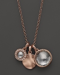 A trio of charms shine on this rose-gold plated sterling silver necklace from Ippolita. A trio of charms shine on this rose-gold plated sterling silver necklace from Ippolita.