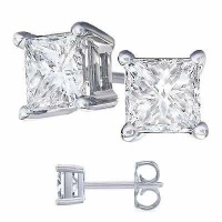 Nickel Free Platinum Rodium Finish Cubic Zirconia Princess Cut 925 Sterling Silver Stud Earrings. 4 Carat Total Weight Princess Cut Cubic Zirconia. 2 Carat Each Stone Nickel Free Platinum Rodium Finish Cubic Zirconia Princess Cut 925 Sterling Silver Stud Earrings. 4 Carat Total Weight Princess Cut Cubic Zirconia. 2 Carat Each Stone