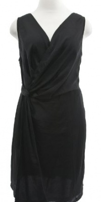 DKNY Black Sateen V-Neck Faux Wrap Sleeveless Dress 20W DKNY Black Sateen V-Neck Faux Wrap Sleeveless Dress 20W