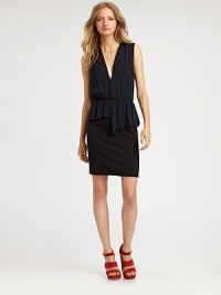 Subtly sophisticated dress has a plunging v-neck, peplum detail at the drop waist and an exposed back zipper. Plunging v-neckSleevelessElastic drop waist with peplum detailExposed back zipperAbout 26 from natural waist74% rayon/20% nylon/6% spandexDry cleanImportedModel shown is 5'10 (177cm) wearing US size 4. Subtly sophisticated dress has a plunging v-neck, peplum detail at the drop waist and an exposed back zipper. Plunging v-neckSleevelessElastic drop waist with peplum detailExposed back zipperAbout 26 from natural waist74% rayon/20% nylon/6% spandexDry cleanImportedModel shown is 5'10 (177cm) wearing US size 4.