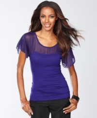 INC adds a delicate touch to a classic flutter-sleeve top with sheer, ethereal chiffon. A pretty way to dress up everything from a knit skirt to your favorite jeans. INC adds a delicate touch to a classic flutter-sleeve top with sheer, ethereal chiffon. A pretty way to dress up everything from a knit skirt to your favorite jeans.