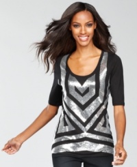INC combines a casual scoopneck tee and an all-out glamorous sequined pattern, to magnificent effect. This might just be the perfect night out top! INC combines a casual scoopneck tee and an all-out glamorous sequined pattern, to magnificent effect. This might just be the perfect night out top!