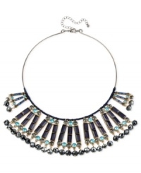 Unleash your daring side. This collar necklace from Haskell is crafted from hematite-tone mixed metal with multicolor glass crystals and faceted beads for a fashion-forward infusion. Approximate length: 13 inches + 3-inch extender. Approximate drop: 2 inches. Unleash your daring side. This collar necklace from Haskell is crafted from hematite-tone mixed metal with multicolor glass crystals and faceted beads for a fashion-forward infusion. Approximate length: 13 inches + 3-inch extender. Approximate drop: 2 inches.